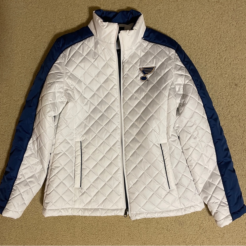 Officially Licensed Product- NHL Women’s white & blue puff Jacket: size Large